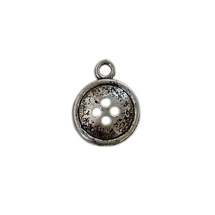 Breloque bouton rond 4 trous 13mm argent x1