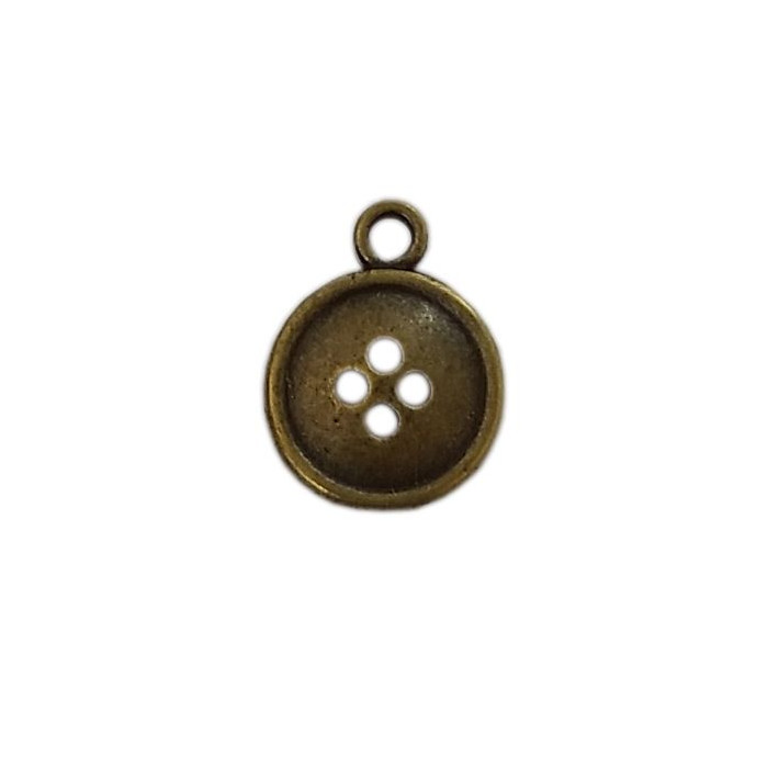 Breloque bouton rond 4 trous 13mm bronze x1