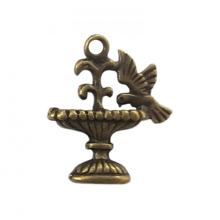 Breloque fontaine oiseau 20mm bronze x1