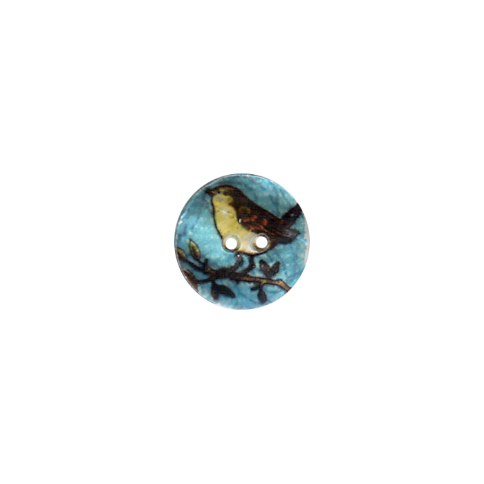 Bouton 2 trous en nacre 25mm motif oiseau