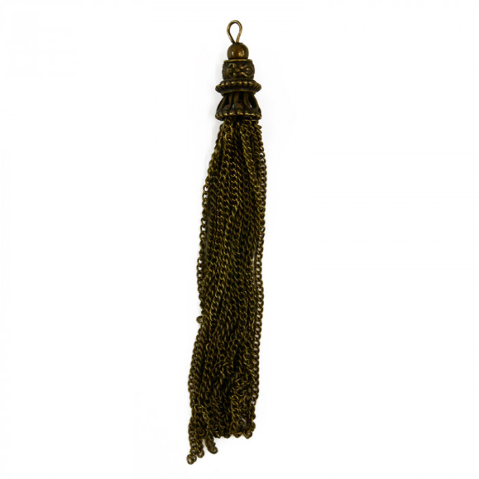 Pendentif pompon chaîne 10cm bronze x1