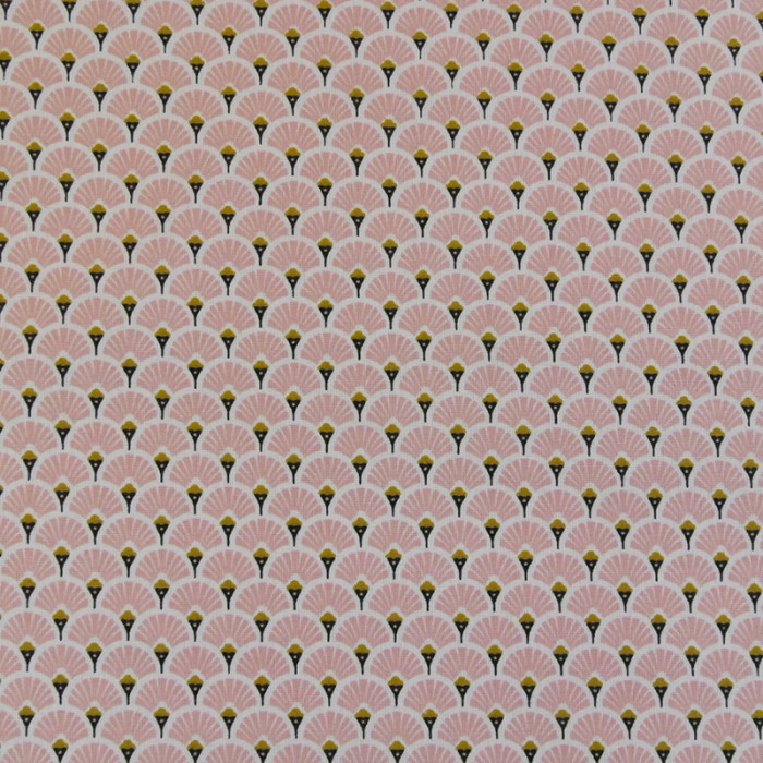 Tissu cretonne éventails dorés - rose x 10 cm