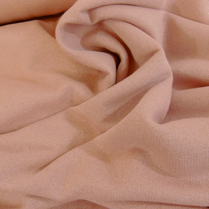 Tissu molleton sweat lurex doré - rose x 10 cm