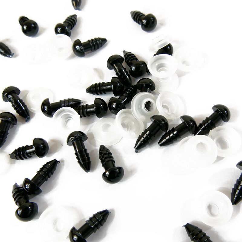 Yeux de sécurité en plastique noir solide avec vis, Ø 10 mm