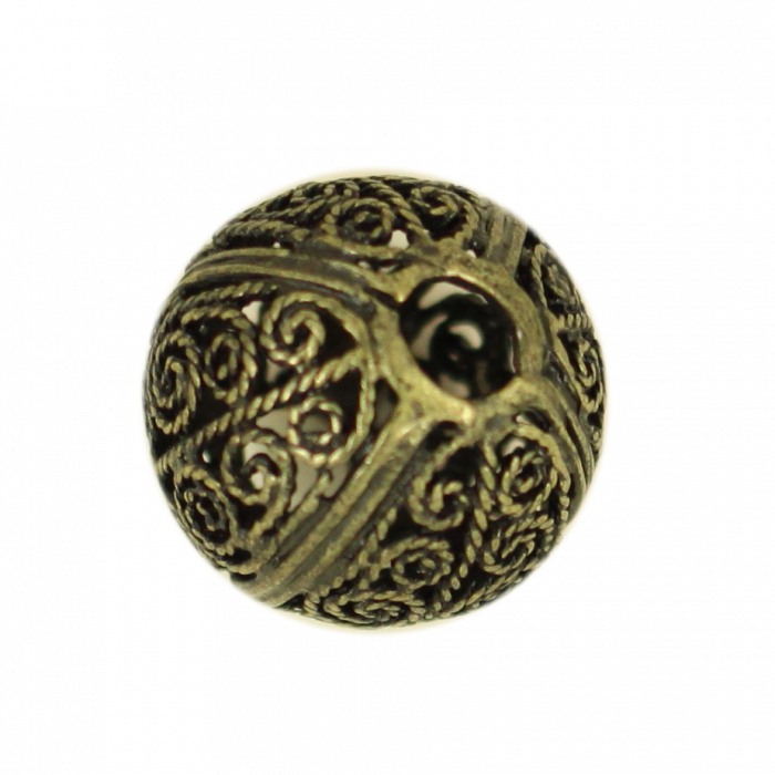 Perle en métal avec motifs ronde 17mm bronze x1