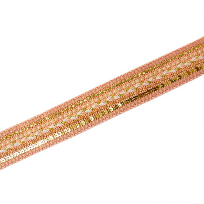 Galon perlé rose 35 mm x 10 cm