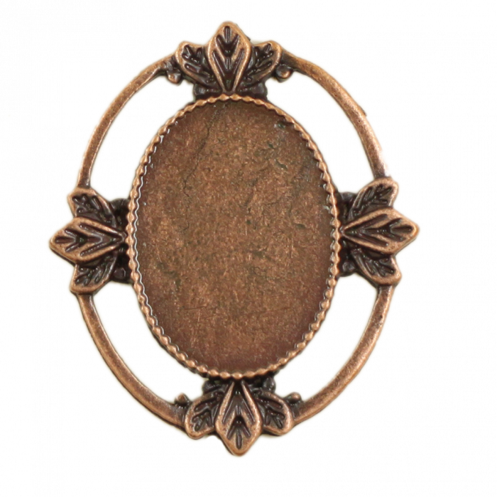Breloque plateau ovale avec motif 29mm cuivre x1