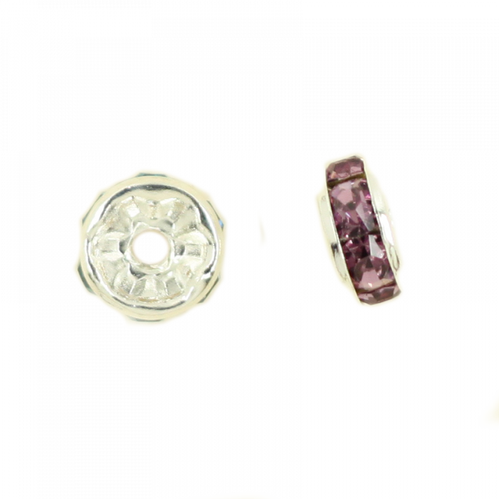 Perle rondelle strassée 8mm mauve