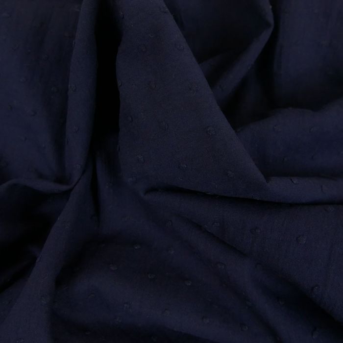 Tissu voile coton plumetis - marine x 10 cm