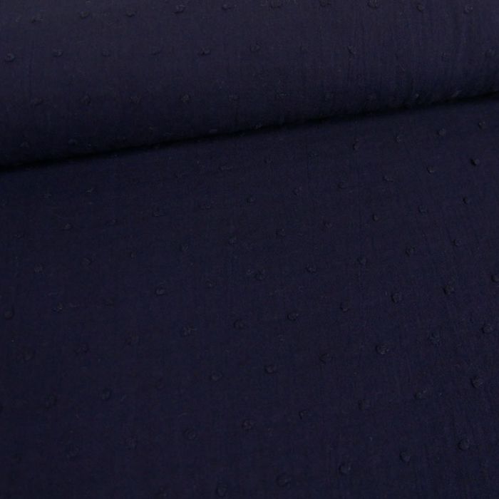 Tissu voile coton plumetis - marine x 10 cm
