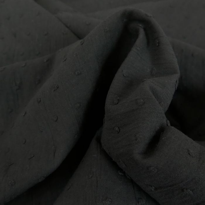 Tissu voile coton plumetis - noir x 10 cm