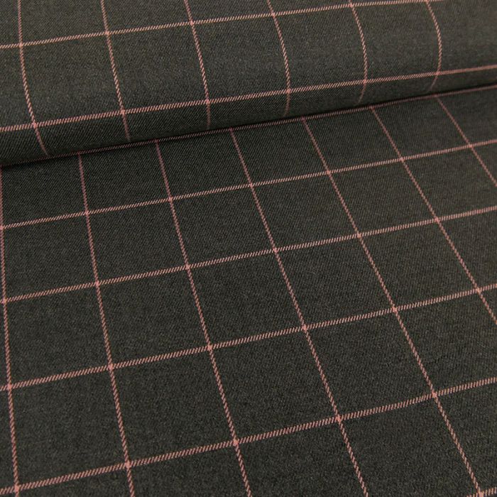 Tissu carreaux stretch - gris foncé x 10 cm