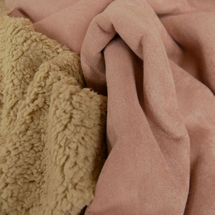 Tissu suédine envers fourrure mouton - vieux rose x 10 cm