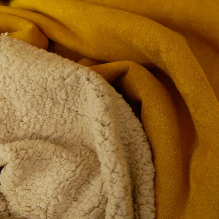 Tissu suédine envers fourrure mouton - moutarde x 10 cm