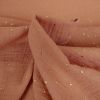 Tissu double gaze pois dorés - vieux rose x 10cm