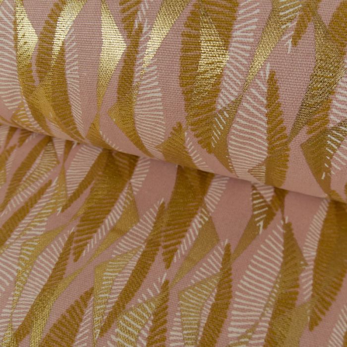Tissu toile coton géométrique lurex - rose x 10 cm