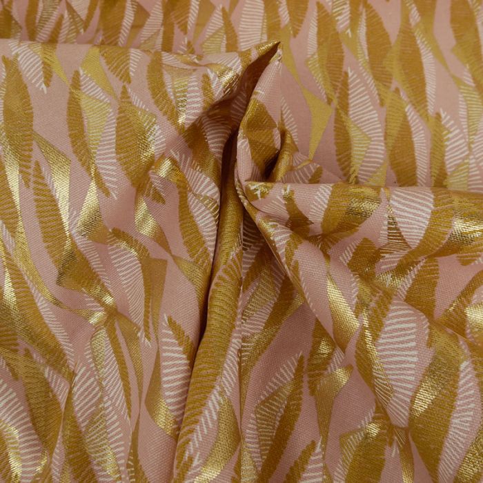 Tissu toile coton géométrique lurex - rose x 10 cm