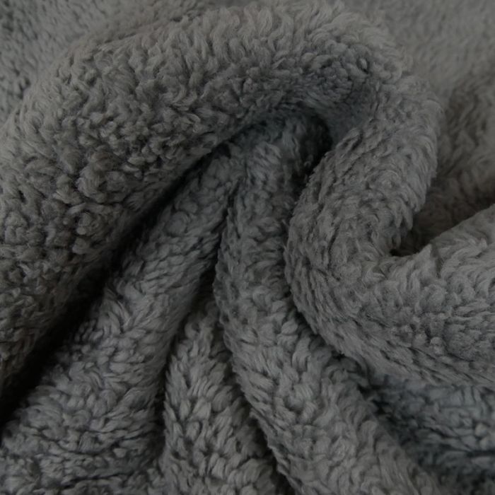 Tissu fausse fourrure mouton - gris foncé x 10 cm