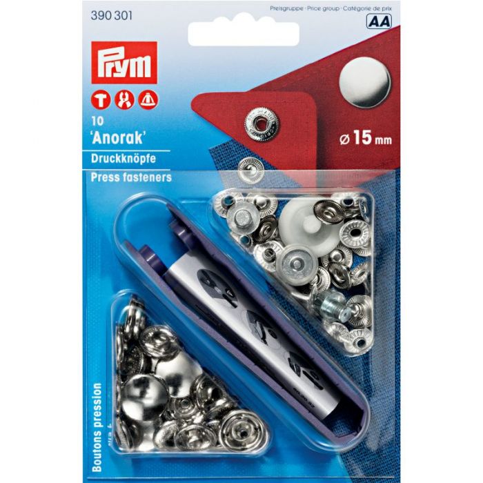 Boutons pression anorak avec outil 15 mm Prym