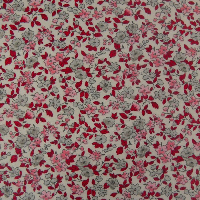 Tissu coton enduit fleurs - rose blanc x 10 cm