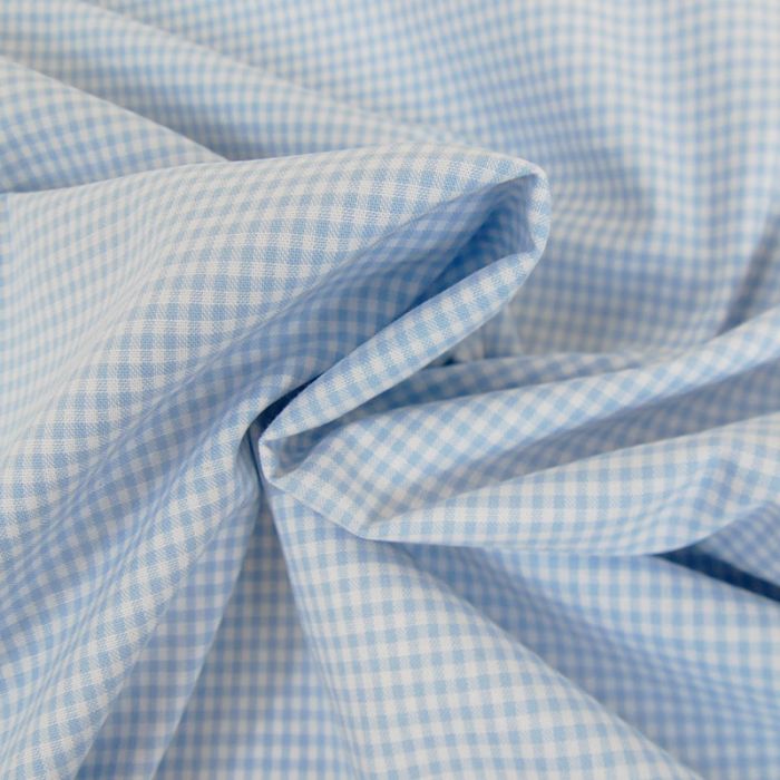 Tissu Coton Vichy - Bleu Ciel x 10cm