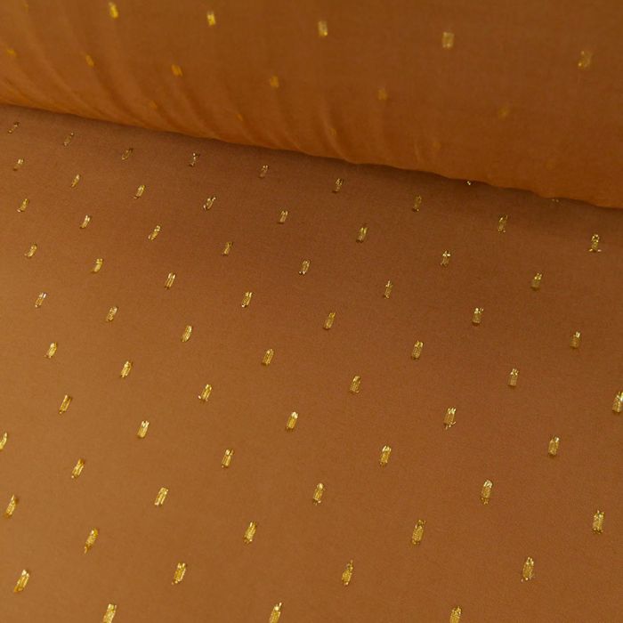 Tissu viscose plumetis dorés camel - France Duval x 10 cm