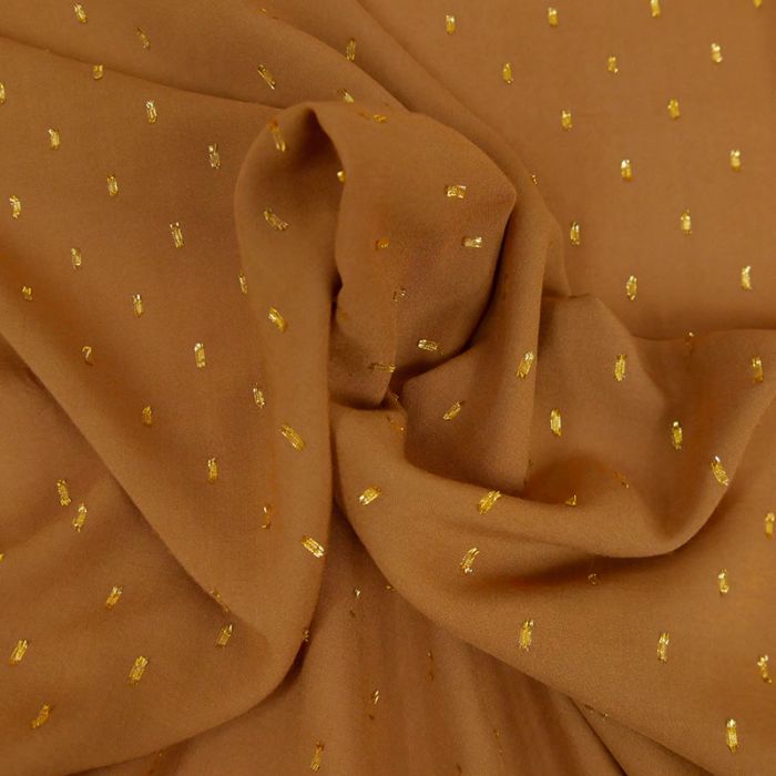 Tissu viscose plumetis dorés camel - France Duval x 10 cm