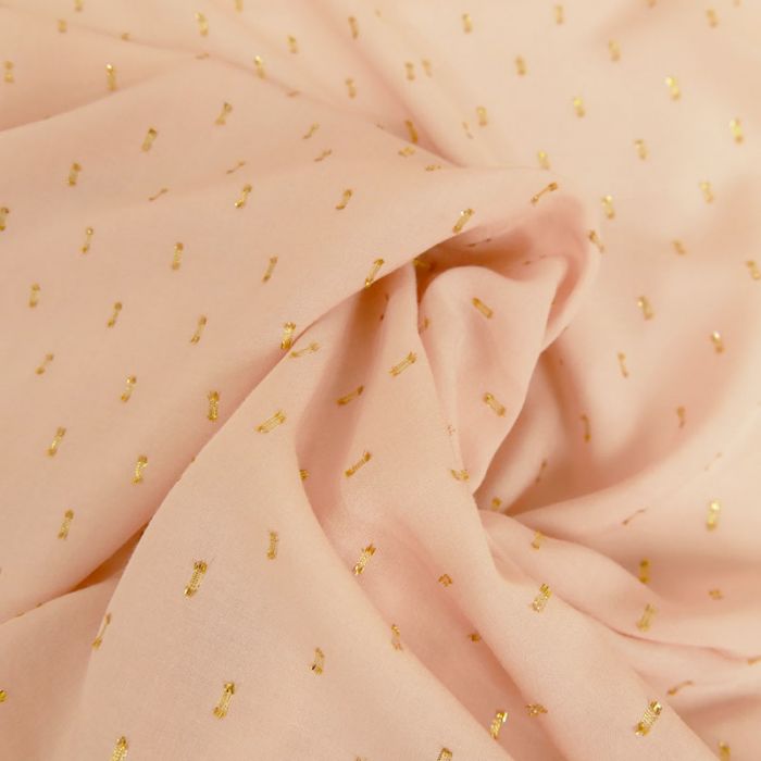 Tissu viscose plumetis dorés rose - France Duval x 10 cm
