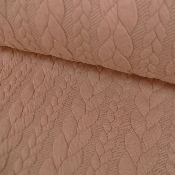 Tissu jersey matelassé torsades - Rose Poudré  x 10 cm