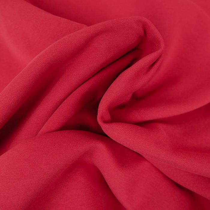 Tissu jersey sweat léger bio uni - rouge framboise x 10 cm