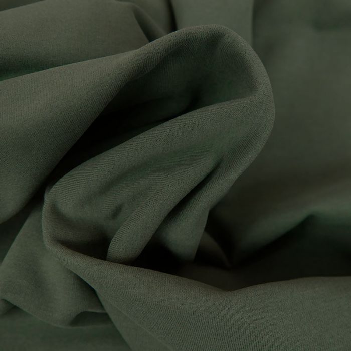Tissu jersey sweat léger bio uni - vert kaki x 10 cm