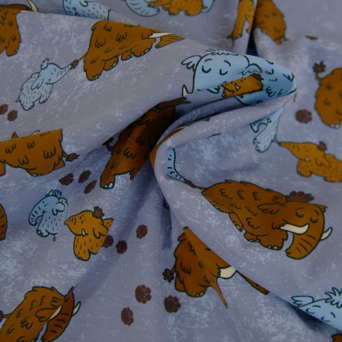 Tissu jersey mammouths - bleu chiné x 10 cm