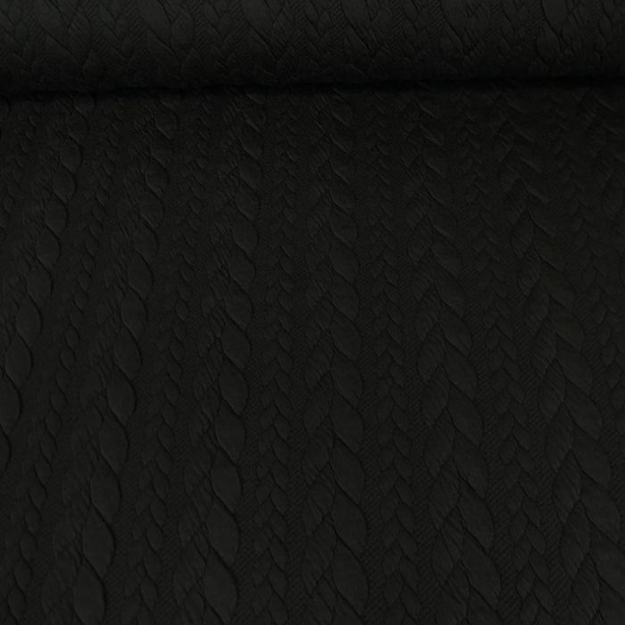 Tissu jersey matelassé torsades - noir x 10 cm
