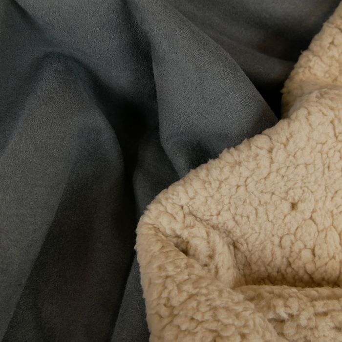 Tissu suédine envers fourrure mouton - gris foncé x 10 cm
