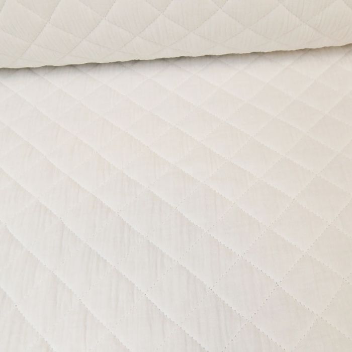 Tissu double gaze matelassée uni - blanc x 10 cm