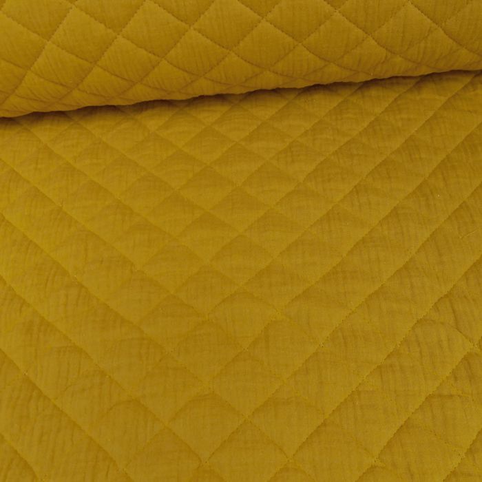 Tissu double gaze matelassée uni - moutarde x 10 cm