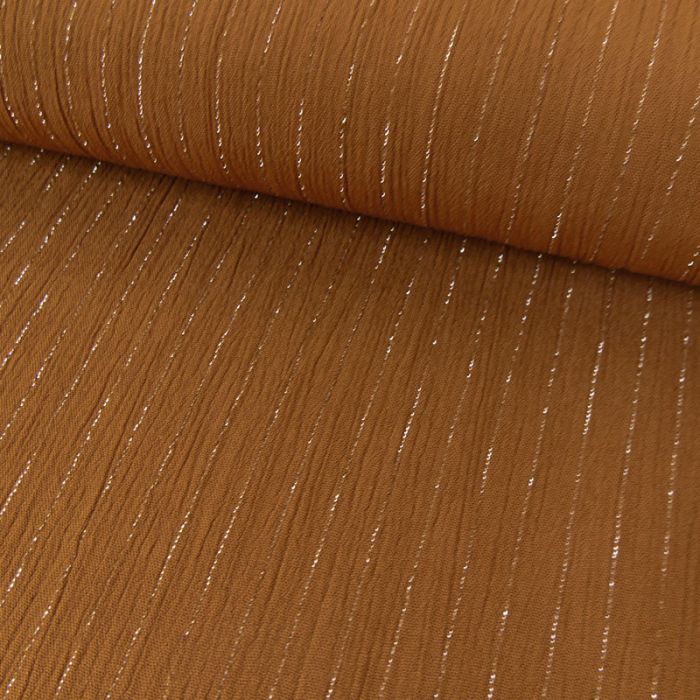 Tissu crépon viscose rayures lurex - camel x 10 cm