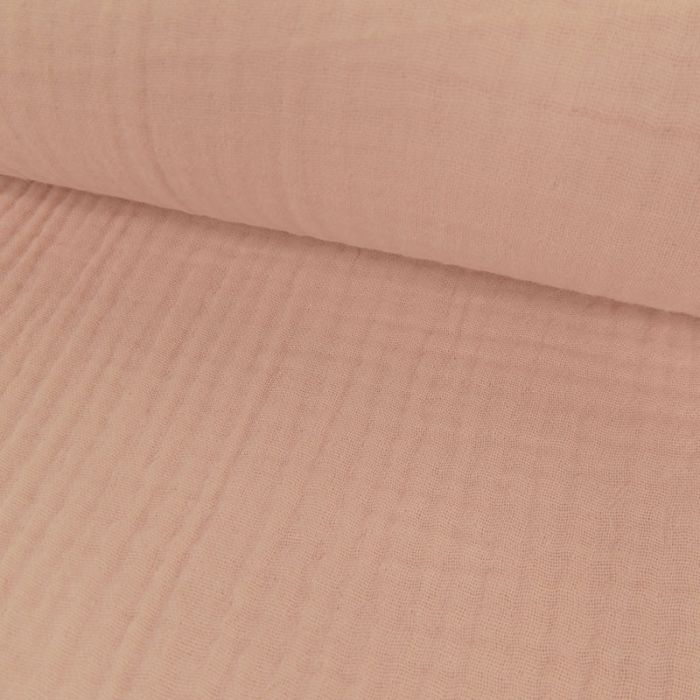 Tissu triple gaze - rose poudre x 10 cm
