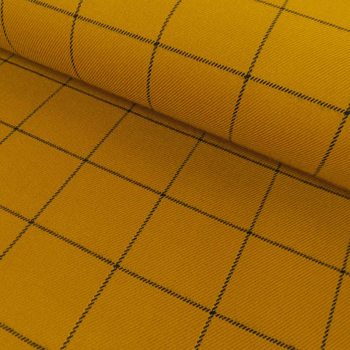 Tissu carreaux stretch - moutarde x 10 cm