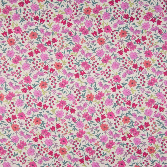 Tissu batiste coton fleurs roses - blanc x 10 cm