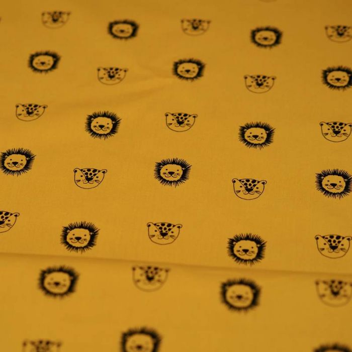 Tissu coton bio lions moutarde - Poppy  x 10 cm
