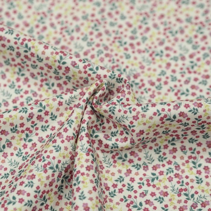 Tissu batiste coton fleurs - framboise x 10 cm