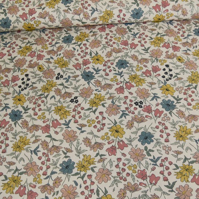 Tissu batiste coton fleurs - rose pale x 10 cm