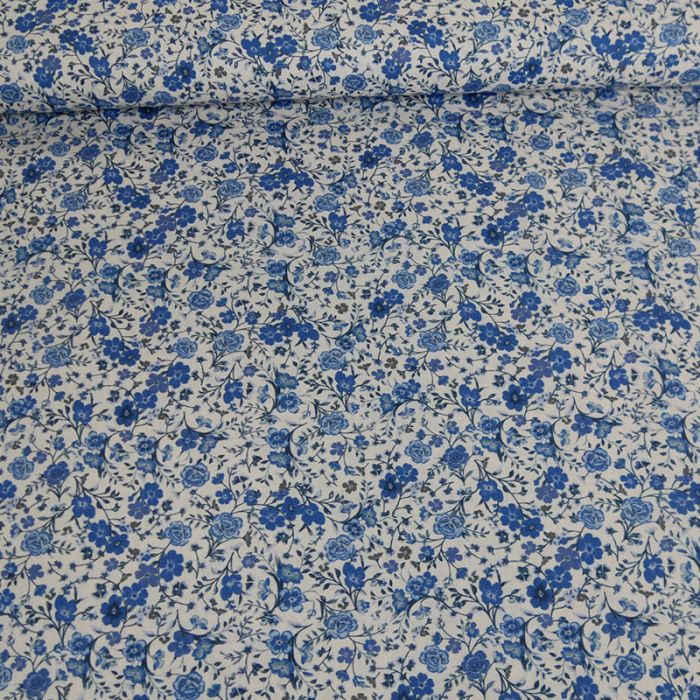 Tissu batiste coton fleurs anglaises - bleues x 10 cm