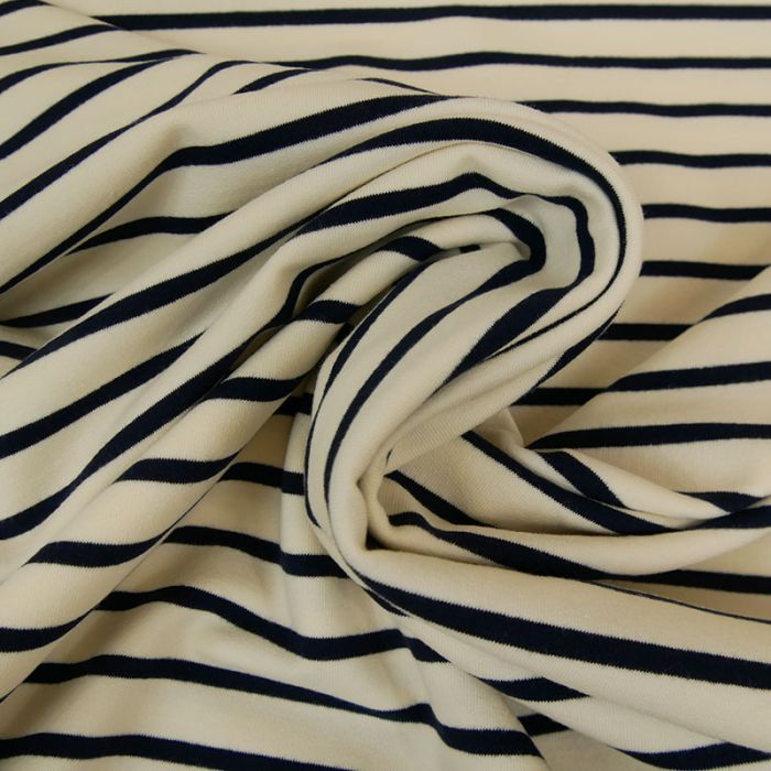 Tissu jersey marinière blanc cassé x 10 cm