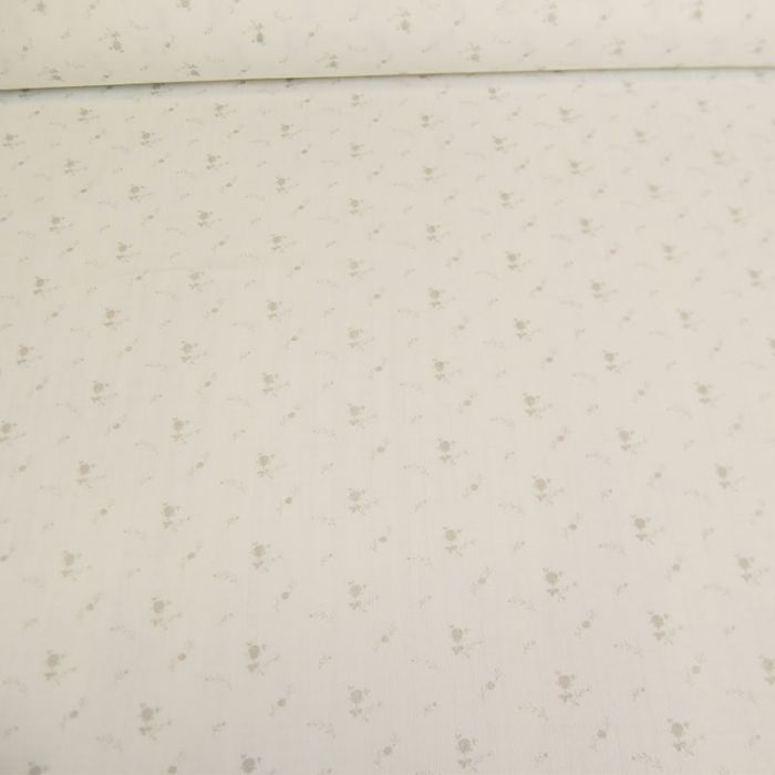 Tissu double gaze fleurs argent blanc - France Duval Stalla x 10 cm