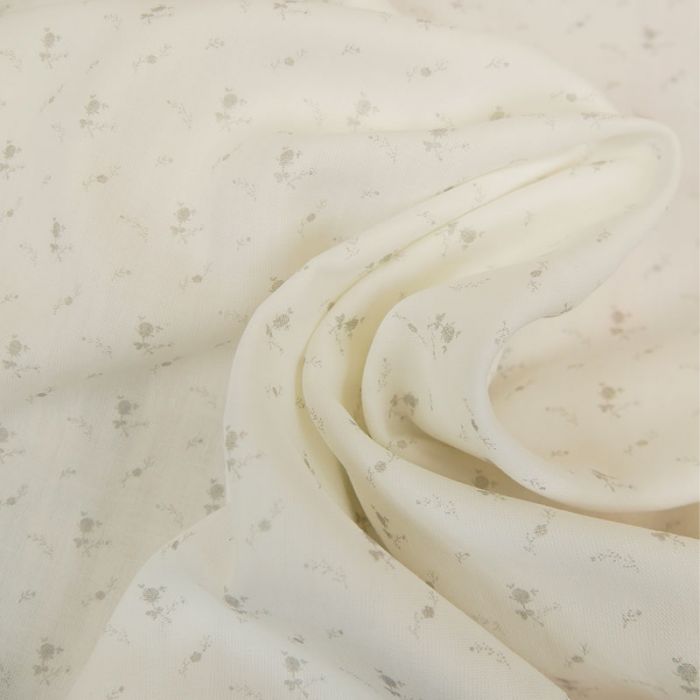Tissu double gaze fleurs argent blanc - France Duval Stalla x 10 cm
