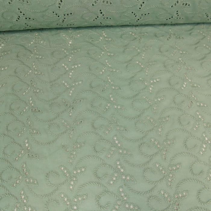 Tissu broderie anglaise vert de gris - France Duval Stalla x 10 cm