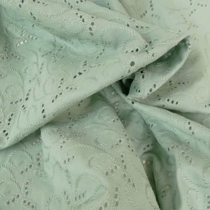 Tissu broderie anglaise vert de gris - France Duval Stalla x 10 cm