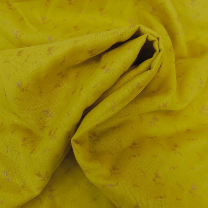 Tissu double gaze fleurs doré jaune - France Duval Stalla x 10 cm
